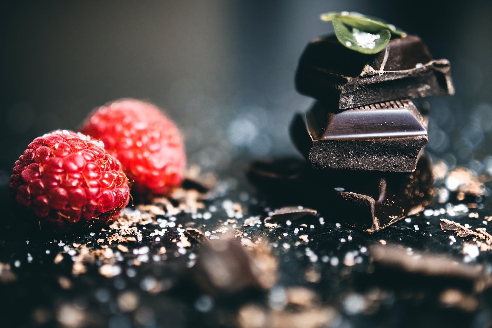 chocolate beside raspberry